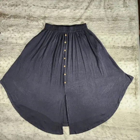 Sozy Gwendolyn Graphite Gray Chic Soft Modal Midi Skirt with Pockets Size S - Picture 3 of 8